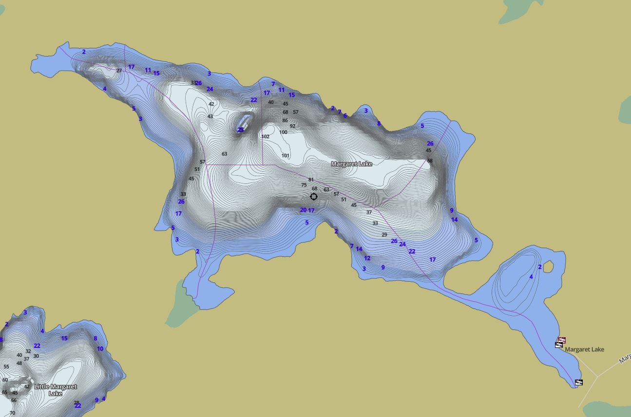 Contour Map of Margaret Lake in Municipality of Lake of Bays and the District of Muskoka